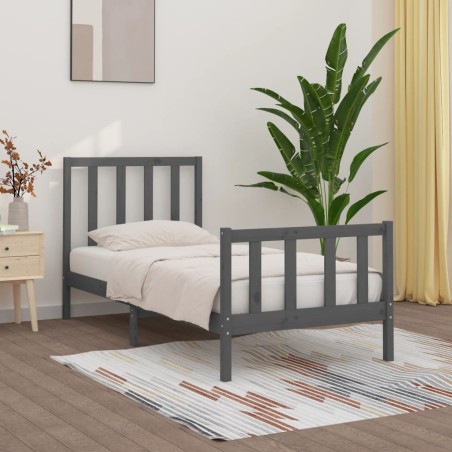 vidaXL Estructura de cama de madera maciza gris 100x200 cm