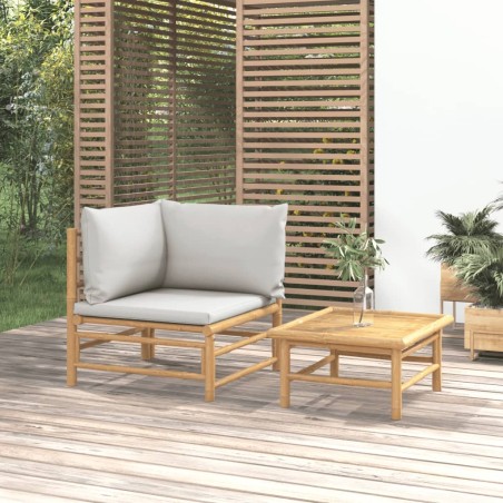 vidaXL Set de muebles de jardín 2 piezas bambú y cojines gris claro