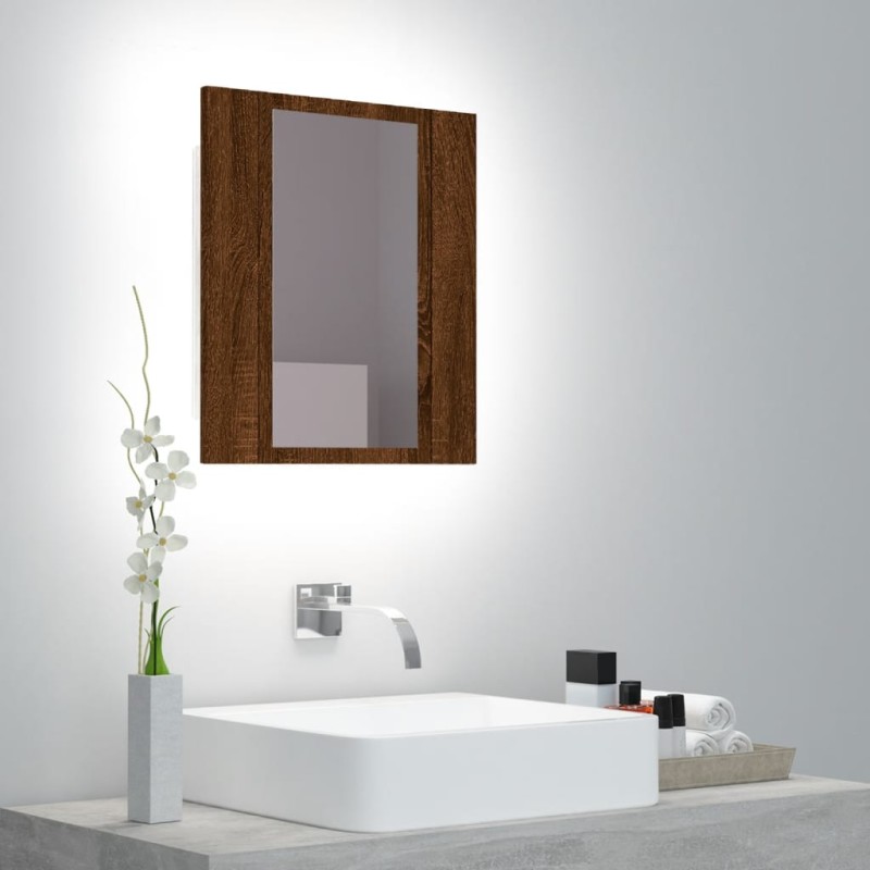vidaXL Armario de baño con espejo LED madera marrón roble 40x12x45 cm vidaXL Armario de baño con espejo LED madera marrón roble 40x12x45 cm