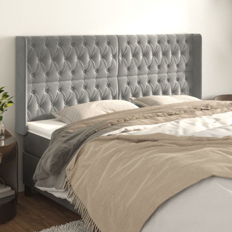 vidaXL Cabecero con orejas de terciopelo gris claro 203x16x118/128 cm vidaXL Cabecero con orejas de terciopelo gris claro 203x16x118/128 cm