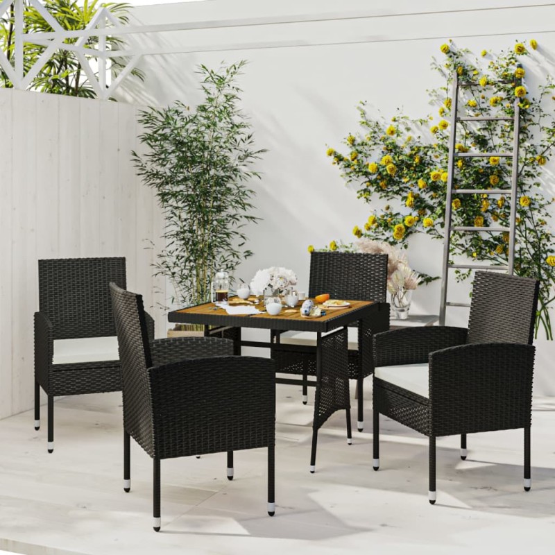 vidaXL Juego de comedor de jardín 5 piezas ratán sintético negro vidaXL Juego de comedor de jardín 5 piezas ratán sintético negro