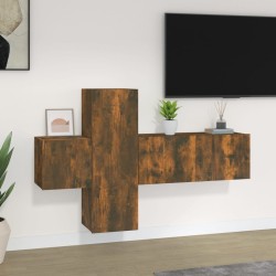 vidaXL Set de muebles de TV 3 pzas madera contrachapada roble ahumado
