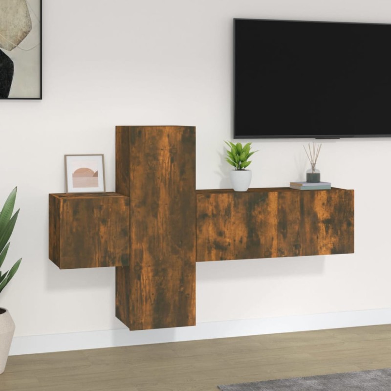 vidaXL Set de muebles de TV 3 pzas madera contrachapada roble ahumado vidaXL Set de muebles de TV 3 pzas madera contrachapada roble ahumado