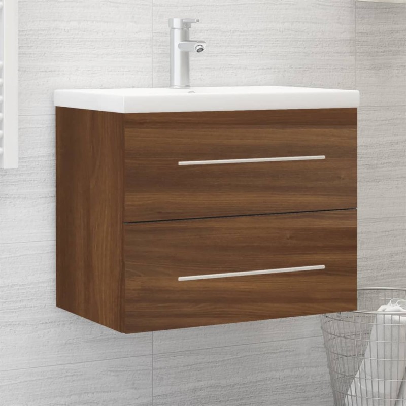 vidaXL Mueble de baño con lavabo madera contrachapada marrón roble vidaXL Mueble de baño con lavabo madera contrachapada marrón roble