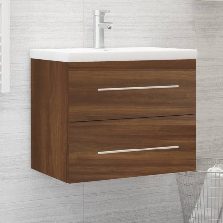 vidaXL Mueble de baño con lavabo madera contrachapada marrón roble