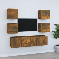 vidaXL Set de muebles de TV 6 pzas madera contrachapada roble ahumado