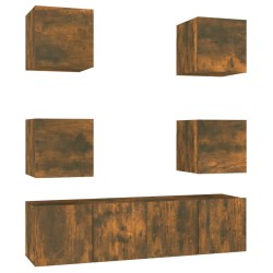 vidaXL Set de muebles de TV 6 pzas madera contrachapada roble ahumado