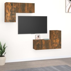 vidaXL Set de muebles de TV 4 pzas madera contrachapada roble ahumado