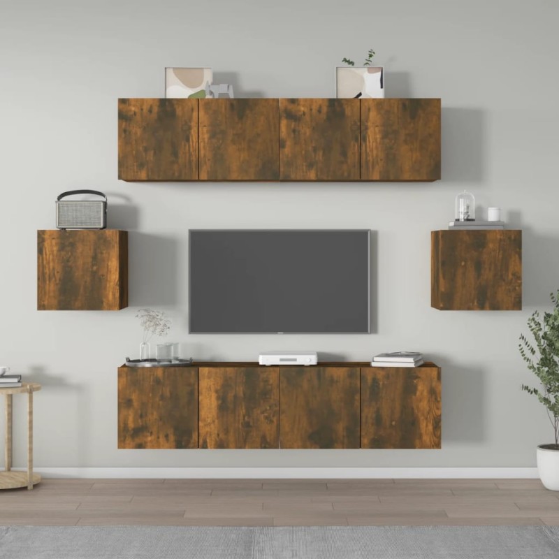 vidaXL Set de muebles de TV 6 pzas madera contrachapada roble ahumado