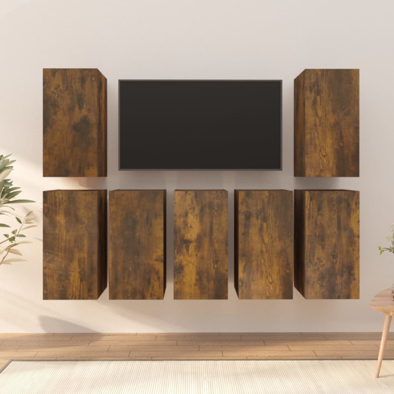 vidaXL Muebles para TV 7 uds contrachapado roble ahumado 30,5x30x60 cm vidaXL Muebles para TV 7 uds contrachapado roble ahumado 30,5x30x60 cm