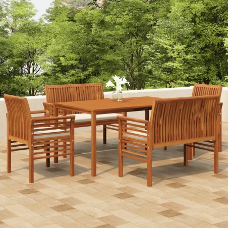vidaXL Set comedor de jardín 5 pzas y cojines madera maciza de acacia