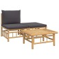 vidaXL Set de muebles de jardín 3 piezas bambú con cojines gris oscuro