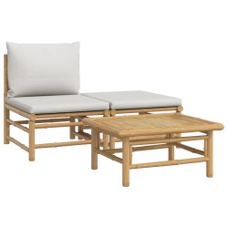 vidaXL Set de muebles de jardín 3 piezas bambú y cojines gris claro