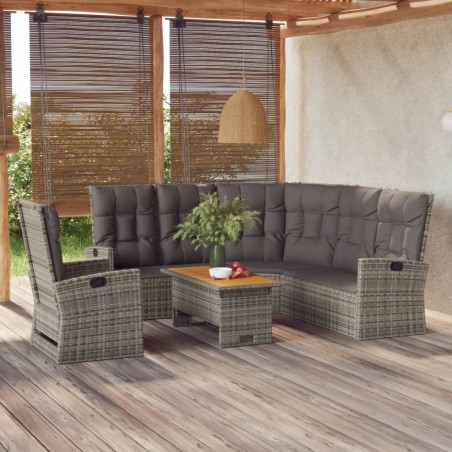 vidaXL Set de muebles de jardín 3 pzas y cojines ratán sintético gris
