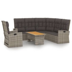 vidaXL Set de muebles de jardín 3 pzas y cojines ratán sintético gris