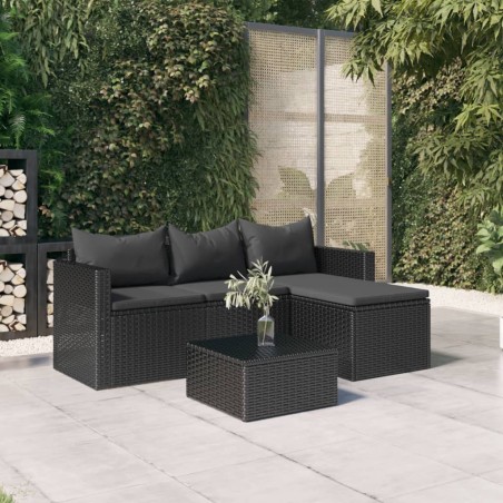 vidaXL Conjunto de muebles de jardín ratán sintético negro
