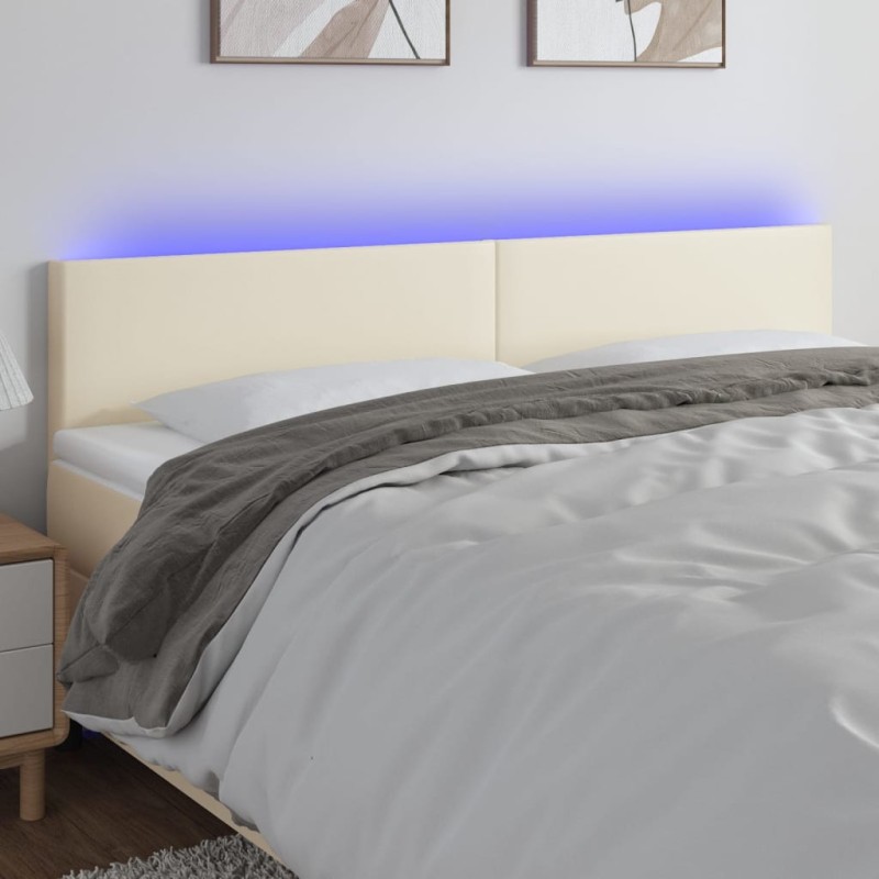 vidaXL Cabecero con LED cuero sintético color crema 200x5x78/88 cm vidaXL Cabecero con LED cuero sintético color crema 200x5x78/88 cm