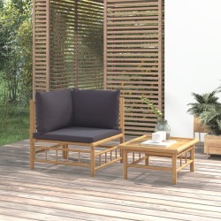 vidaXL Set de muebles de jardín 2 piezas bambú con cojines gris oscuro