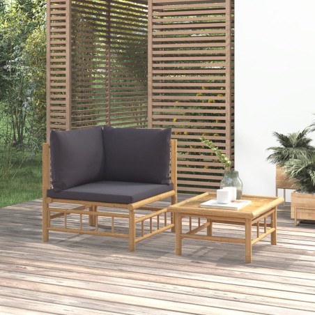 vidaXL Set de muebles de jardín 2 piezas bambú con cojines gris oscuro