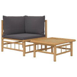 vidaXL Set de muebles de jardín 2 piezas bambú con cojines gris oscuro
