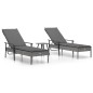 vidaXL Tumbonas 2 unidades con mesa y cojines ratán sintético gris vidaXL Tumbonas 2 unidades con mesa y cojines ratán sintético gris