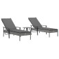 vidaXL Tumbonas 2 unidades con mesa y cojines ratán sintético gris vidaXL Tumbonas 2 unidades con mesa y cojines ratán sintético gris