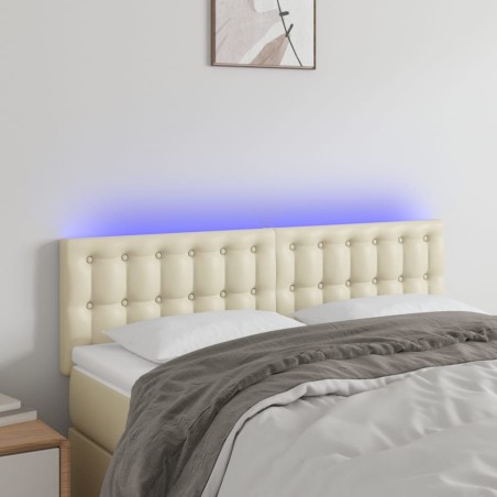 vidaXL Cabecero con LED cuero sintético color crema 144x5x78/88 cm