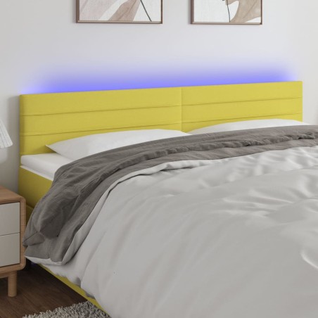 vidaXL Cabecero con LED de tela verde 160x5x78/88 cm