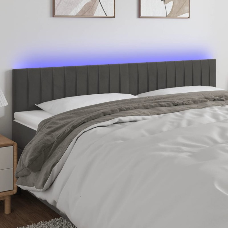 vidaXL Cabecero con LED de terciopelo gris oscuro 180x5x78/88 cm vidaXL Cabecero con LED de terciopelo gris oscuro 180x5x78/88 cm