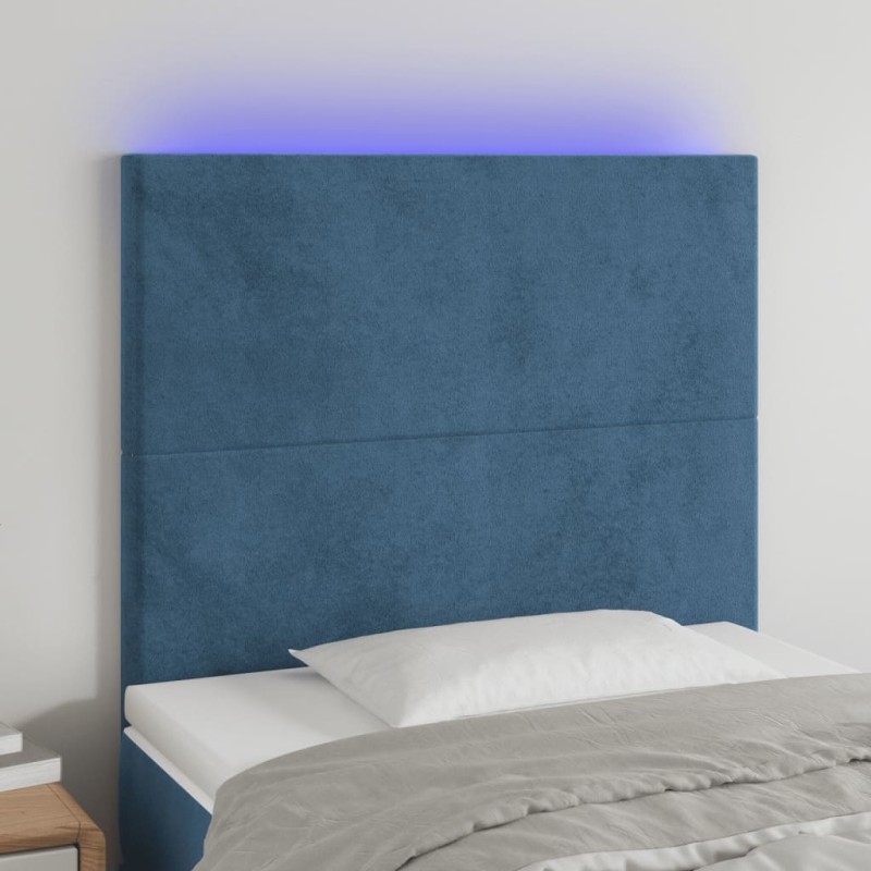 vidaXL Cabecero con luces LED terciopelo azul oscuro 100x5x118/128 cm vidaXL Cabecero con luces LED terciopelo azul oscuro 100x5x118/128 cm