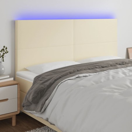 vidaXL Cabecero con luces LED cuero sintético crema 200x5x118/128 cm