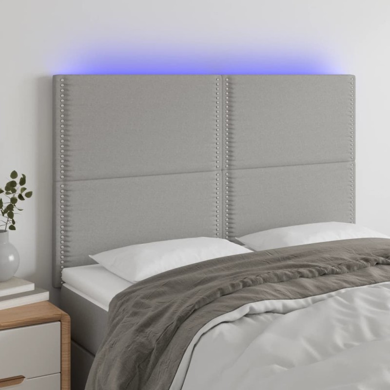 vidaXL Cabecero con luces LED tela gris claro 144x5x118/128 cm vidaXL Cabecero con luces LED tela gris claro 144x5x118/128 cm