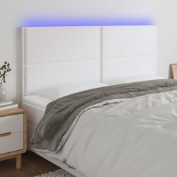 vidaXL Cabecero con luces LED cuero sintético blanco 200x5x118/128 cm