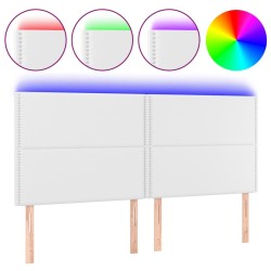 vidaXL Cabecero con luces LED cuero sintético blanco 200x5x118/128 cm