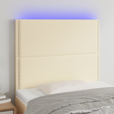 vidaXL Cabecero con luces LED cuero sintético crema 100x5x118/128 cm