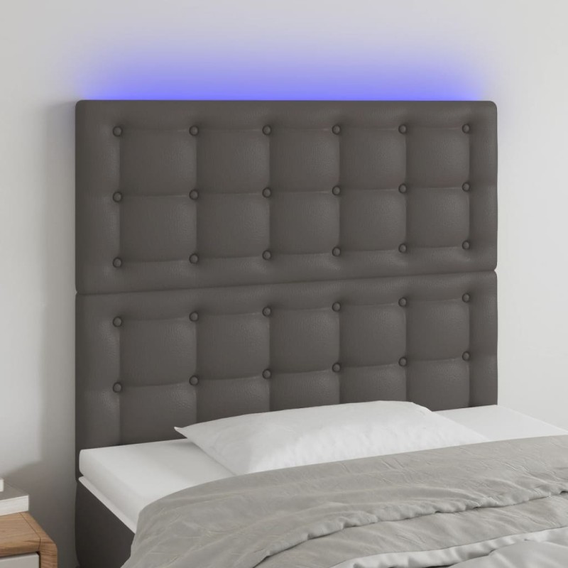 vidaXL Cabecero con luces LED cuero sintético gris 100x5x118/128 cm vidaXL Cabecero con luces LED cuero sintético gris 100x5x118/128 cm