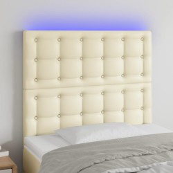 vidaXL Cabecero con luces LED cuero sintético crema 90x5x118/128 cm