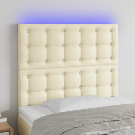 vidaXL Cabecero con luces LED cuero sintético crema 90x5x118/128 cm