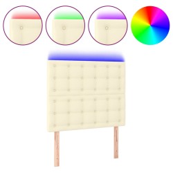 vidaXL Cabecero con luces LED cuero sintético crema 90x5x118/128 cm
