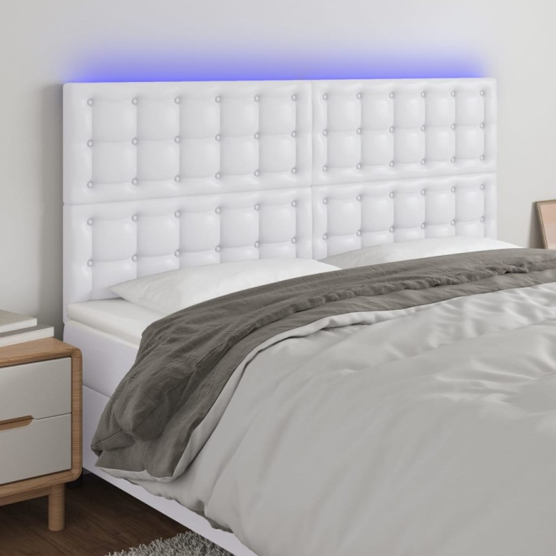vidaXL Cabecero con luces LED cuero sintético blanco 200x5x118/128 cm vidaXL Cabecero con luces LED cuero sintético blanco 200x5x118/128 cm