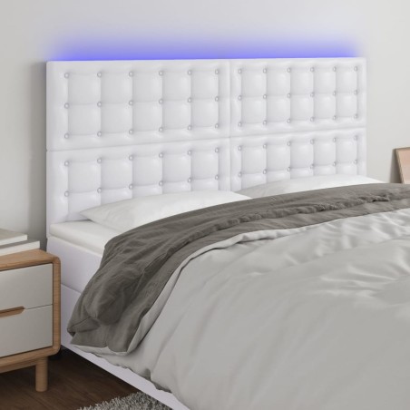 vidaXL Cabecero con luces LED cuero sintético blanco 200x5x118/128 cm