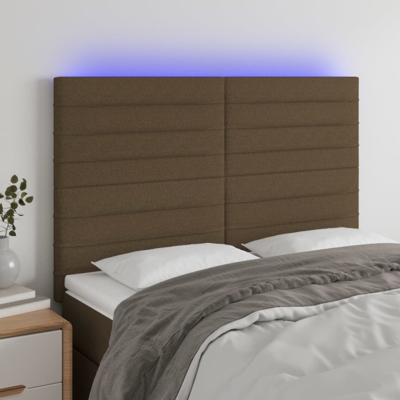 vidaXL Cabecero con luces LED tela marrón oscuro 144x5x118/128 cm
