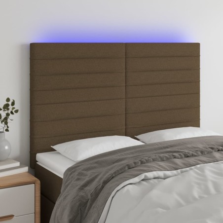 vidaXL Cabecero con luces LED tela marrón oscuro 144x5x118/128 cm