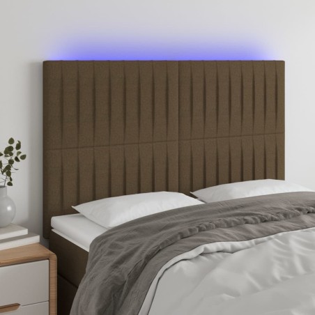 vidaXL Cabecero con luces LED tela marrón oscuro 144x5x118/128 cm