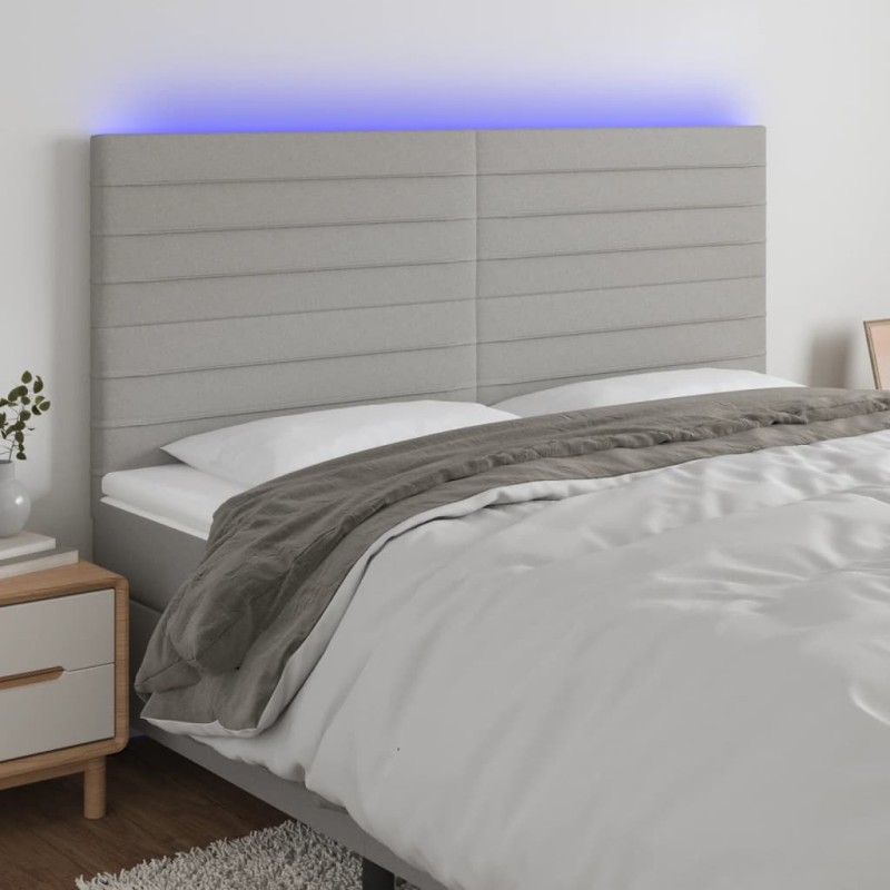 vidaXL Cabecero con luces LED tela gris claro 180x5x118/128 cm vidaXL Cabecero con luces LED tela gris claro 180x5x118/128 cm