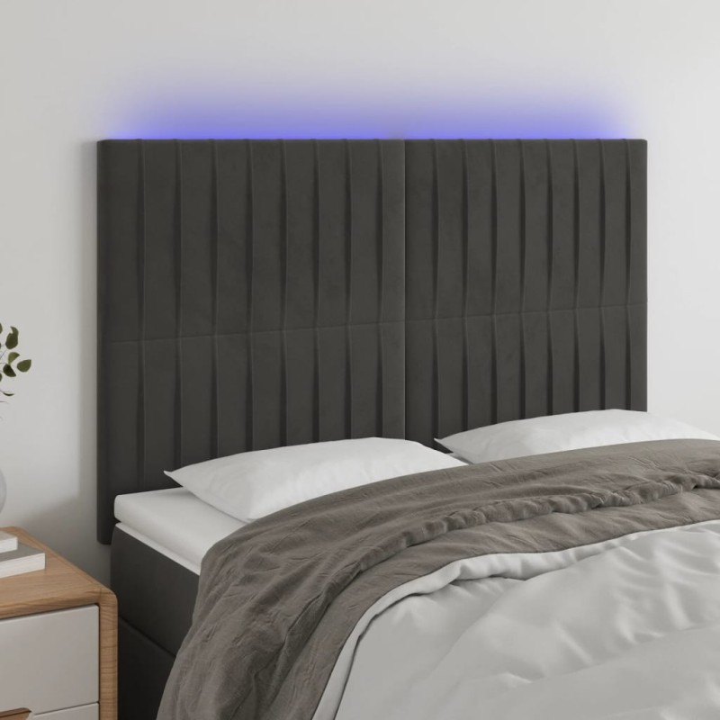 vidaXL Cabecero con luces LED terciopelo gris oscuro 144x5x118/128 cm vidaXL Cabecero con luces LED terciopelo gris oscuro 144x5x118/128 cm