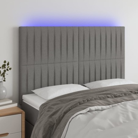 vidaXL Cabecero con luces LED tela gris oscuro 144x5x118/128 cm