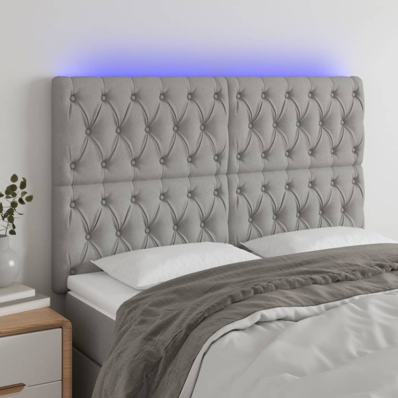 vidaXL Cabecero con luces LED tela gris claro 160x7x118/128 cm vidaXL Cabecero con luces LED tela gris claro 160x7x118/128 cm