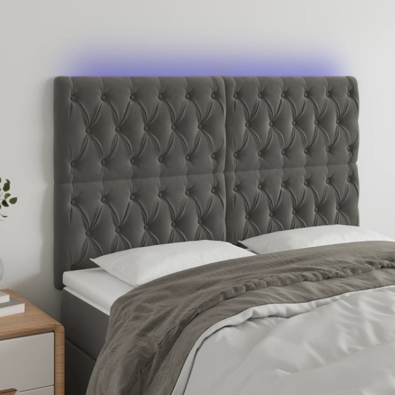 vidaXL Cabecero con luces LED terciopelo gris oscuro 160x7x118/128 cm vidaXL Cabecero con luces LED terciopelo gris oscuro 160x7x118/128 cm
