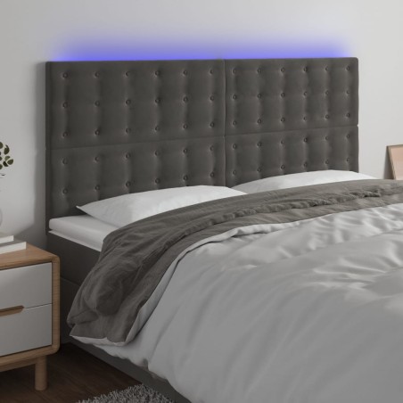 vidaXL Cabecero con luces LED terciopelo gris oscuro 200x5x118/128 cm